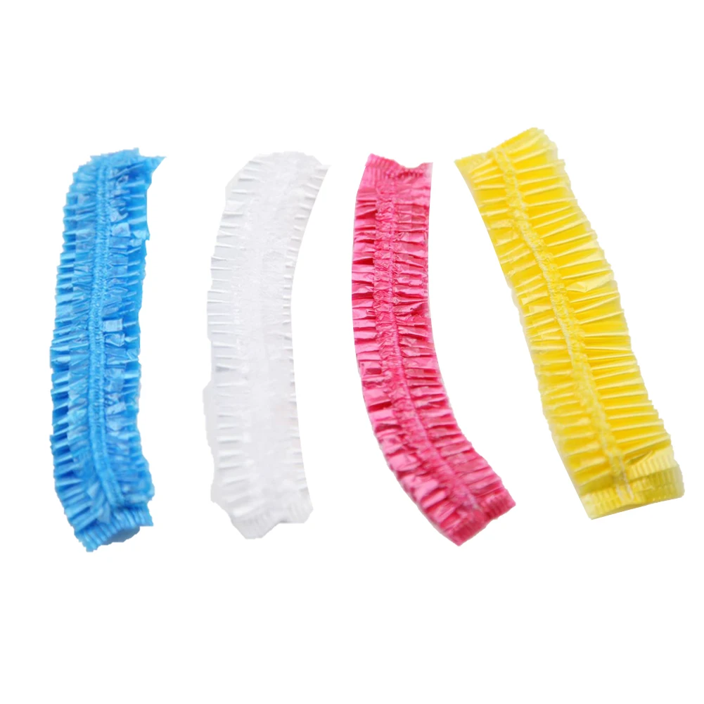

100Pcs PE Disposable Waterproof Solid Color Unisex Shower Cap Bath Hair Protection Hat Elastic Hair Cover Bathroom Accessories