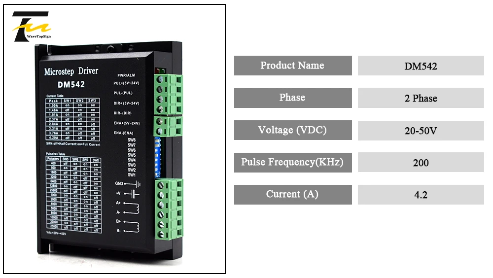 WaveTopSign Драйвер шагового двигателя DM542 Напряжение 20-50VDC ток 1,0-4.2A для 57 86 серии 2 фазы цифровой шагового двигателя