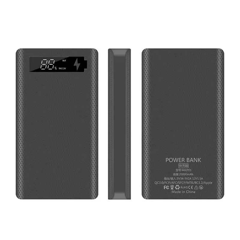 QC3.0 PD ЖК дисплей DIY 6x18650 Чехол Для Аккумулятора Внешний аккумулятор корпус