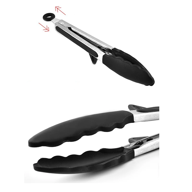 

12-inch and 9-inch Stainless-Steel Locking Kitchen Tongs Great for Cooking, Grilling, and Barbecue (BBQ) Black / Red