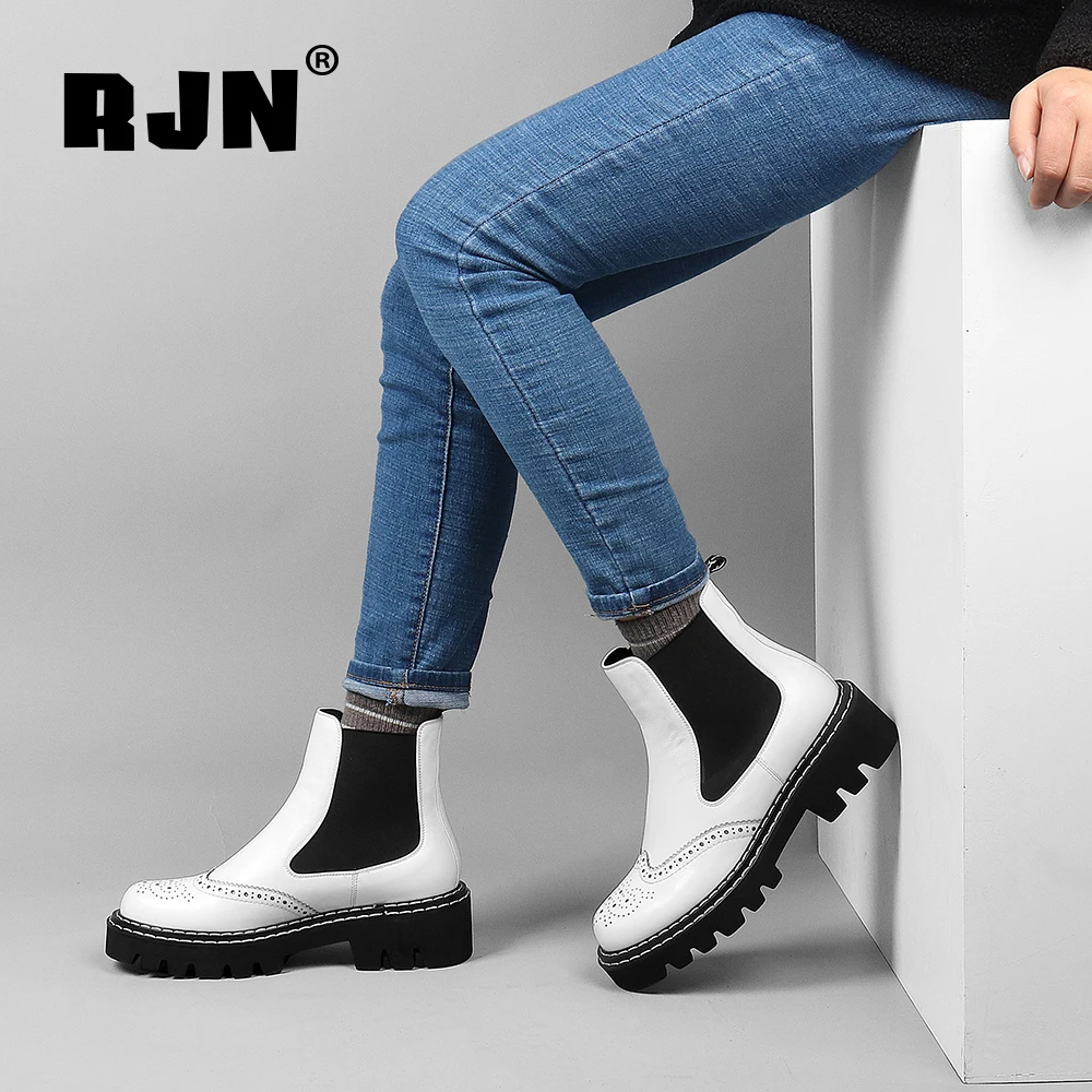 

Модные ботинки челси RJN, черные женские ботильоны из коровьей кожи ручной работы с круглым носком и квадратным каблуком, обувь для весны R19
