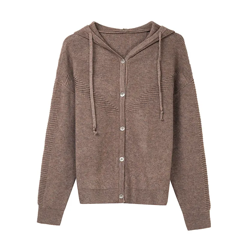 

YISU Wool 2021 Women Spring Sweater Solid color Hooded collar Spring tops Female Casual Buttons Thin section Knitted Cardigan