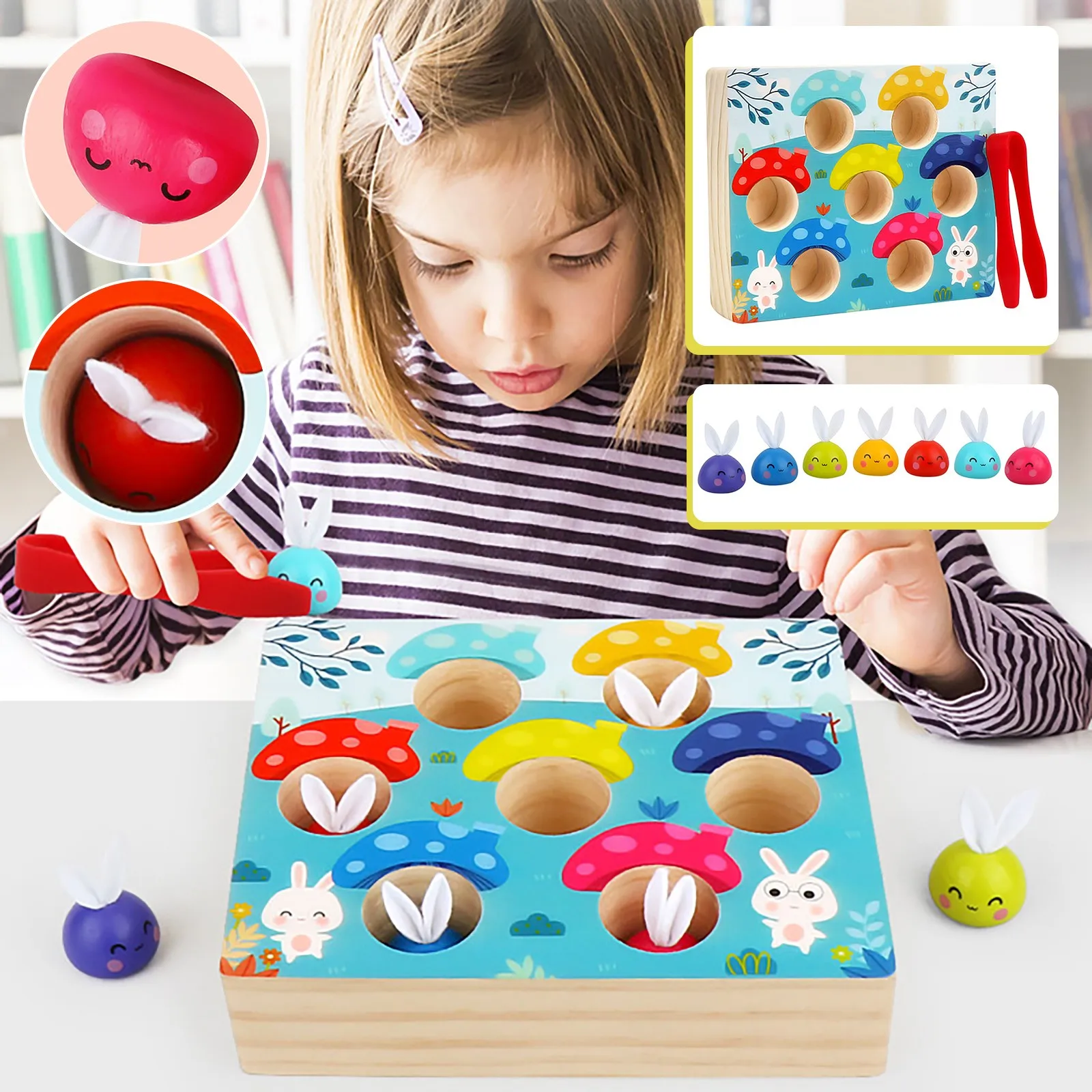 

Игрушки для мелкой моторики для малышей, кролик, подходящая игра, деревянная игрушка для сортировки цветов для малышей, дошкольные Обучающи...