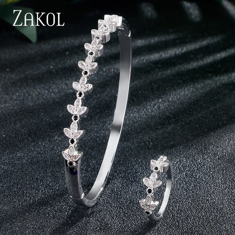 ZAKOL новый элегантный кубический цирконий цветок рыбья кость Свадебные ювелирные