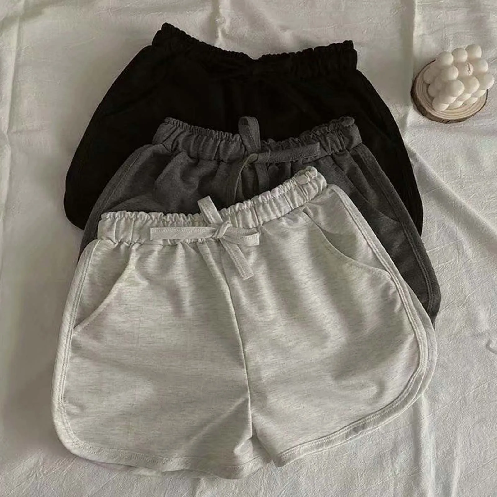 

Casual Summer Shorts Fashion Womens Drawstring Casual Elastic Waist Loose Solid Shorts Pants Simple Beach Black Shorts Female