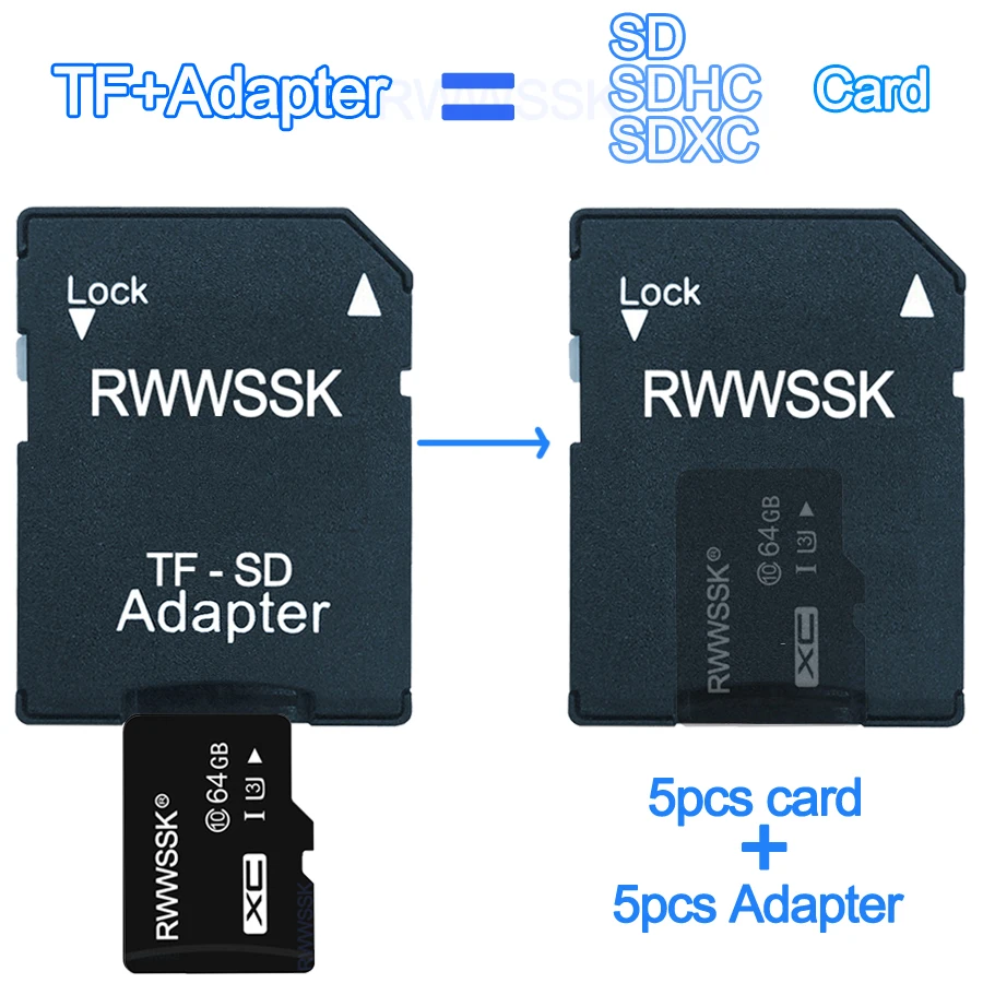 Micro адаптер SD/SDHC карта 5 шт./лот 128 Мб 256 512 МБ 1 ГБ 2 4 8 16 32 64 SDXC класс 10 U3 для цифровых