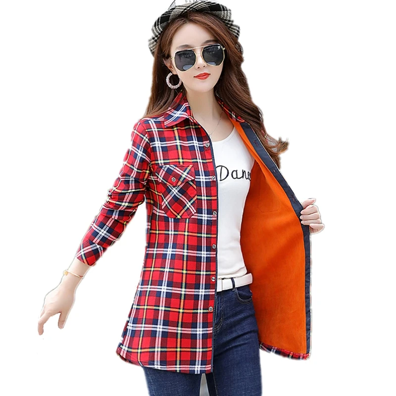 Новинка плюс размер бархатная теплая Женская Длинная женская рубашка в клетку
