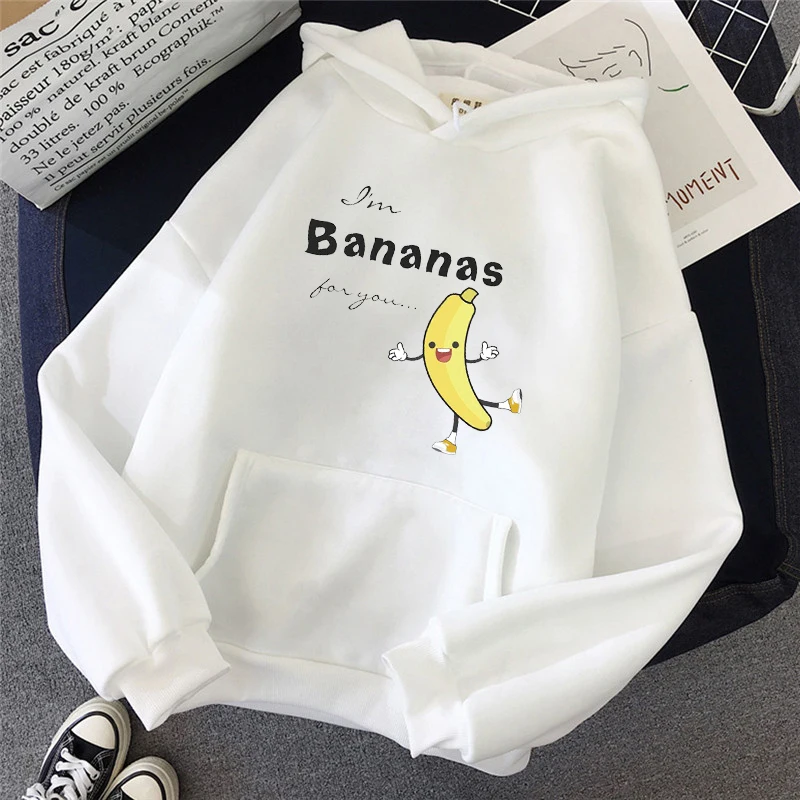 

Banana Cartoon Harajuku Style Women Simple Leisure Unisex Couple Popular Male Hoodie Plush Sportswear Long Sleeve Clothes