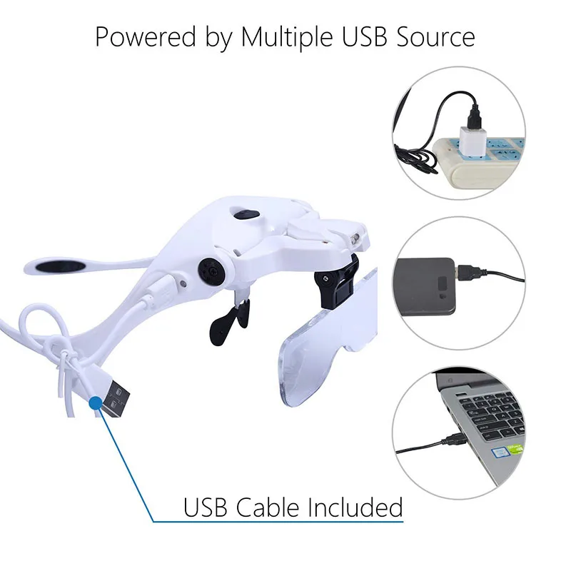 Светодиодный увеличитель для наращивания ресниц с 5 линзами зарядкой от USB