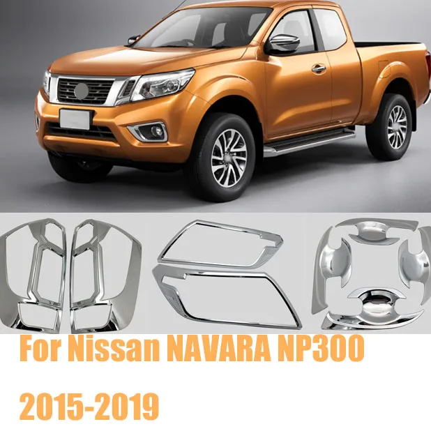

Silver Front Rear headlight Lamp Cover trim Fuel tank cap Car Cup Bowl Trim Door Handle Cover For Nissan NAVARA NP300 2015-2019