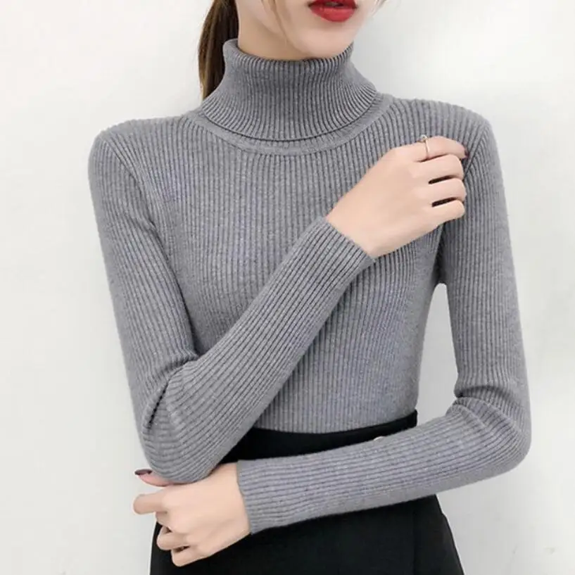 

Female Women Pullovers Turtleneck Sweater Teen Girls Solid Knitted Autumn Winter Spring Elegant Slim Ladies Sweaters Tops JW9107