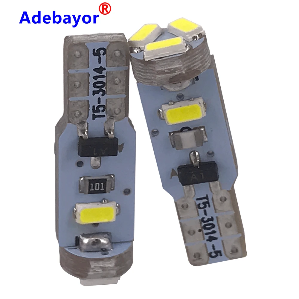 10 шт. автомобильные светодиодсветодиодный лампы T5 W1.2W 5 SMD 12 В постоянного тока 3014