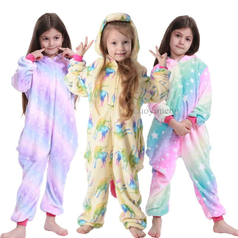 Одежда для девочек Kigurumi Onesie для детей, пижамы с единорогом, Зимние флисовые пижамы с пандой, Unicornio, одеяло, спальные мешки для мальчиков, мультяшные костюмы