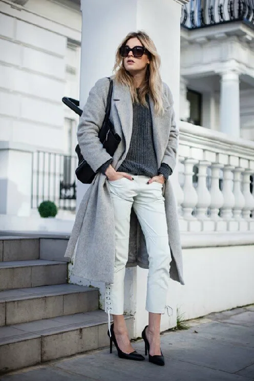 

DEAT autumn and winter turn-down collar full sleeves gray color wool high quality pocket windbreaker female trench WO61402L