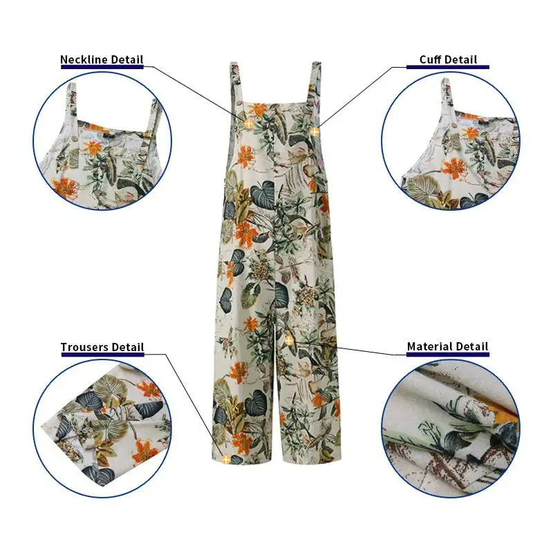 VONDA Summer Loose Rompers Women Jumpsuits 2021 Sexy Sleeveless Vintage Printed Tank Playsuits OL Office Overalls Pantalones |