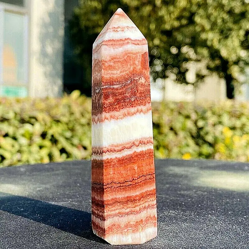

Beautiful natural red striped pillars with Reiki healing ornaments
