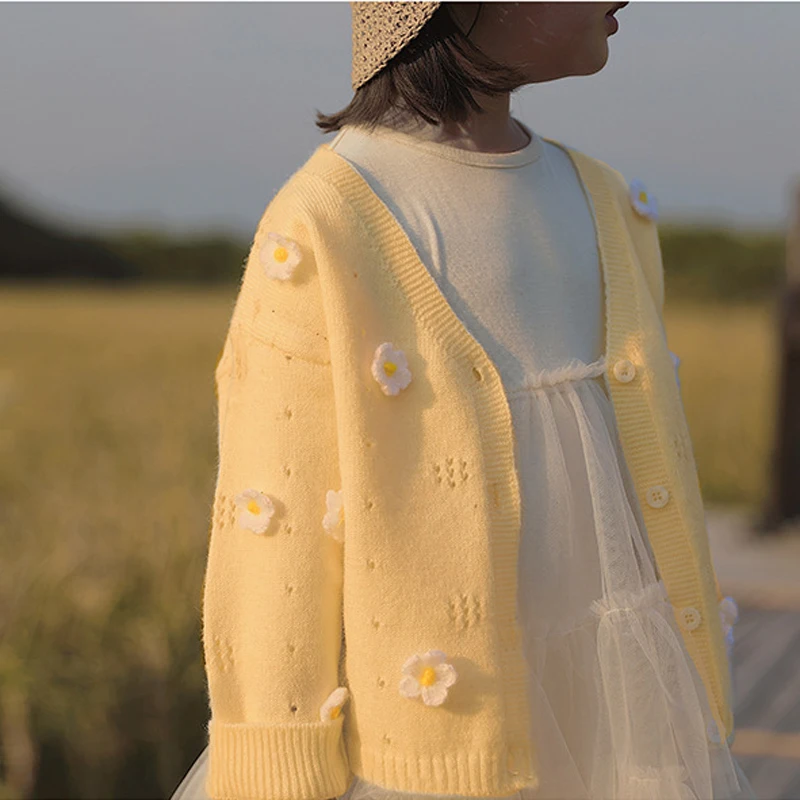 Весенне осенний Детский свитер вязаный для маленьких девочек Модная вязаная