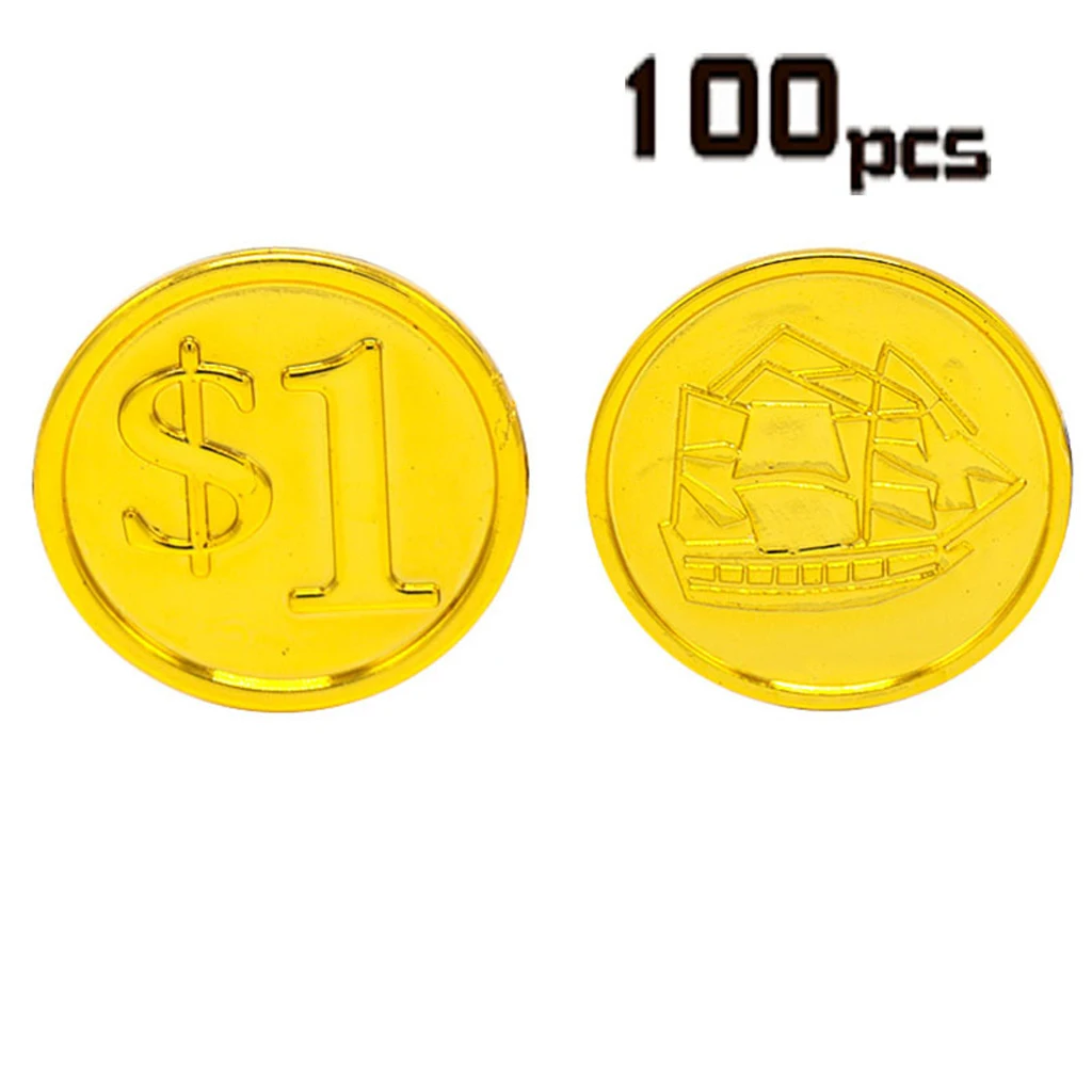 

100Pcs Children Kids Pirate Plastic Gold Treasure Coin Party Loot Bag Filler