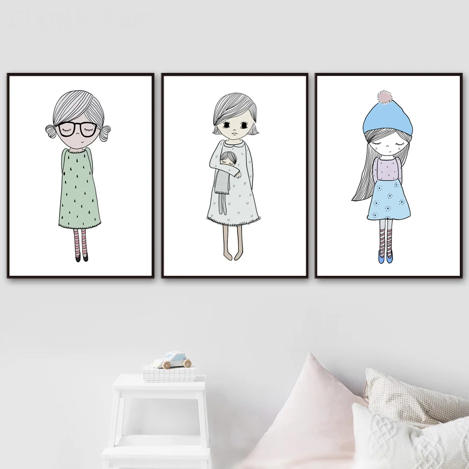 

Wall Art Canvas Painting Print Glass Baby Girl Canvas Painting Kids Nordic Posters And Prints For Living Room Girl Bedroom Decor