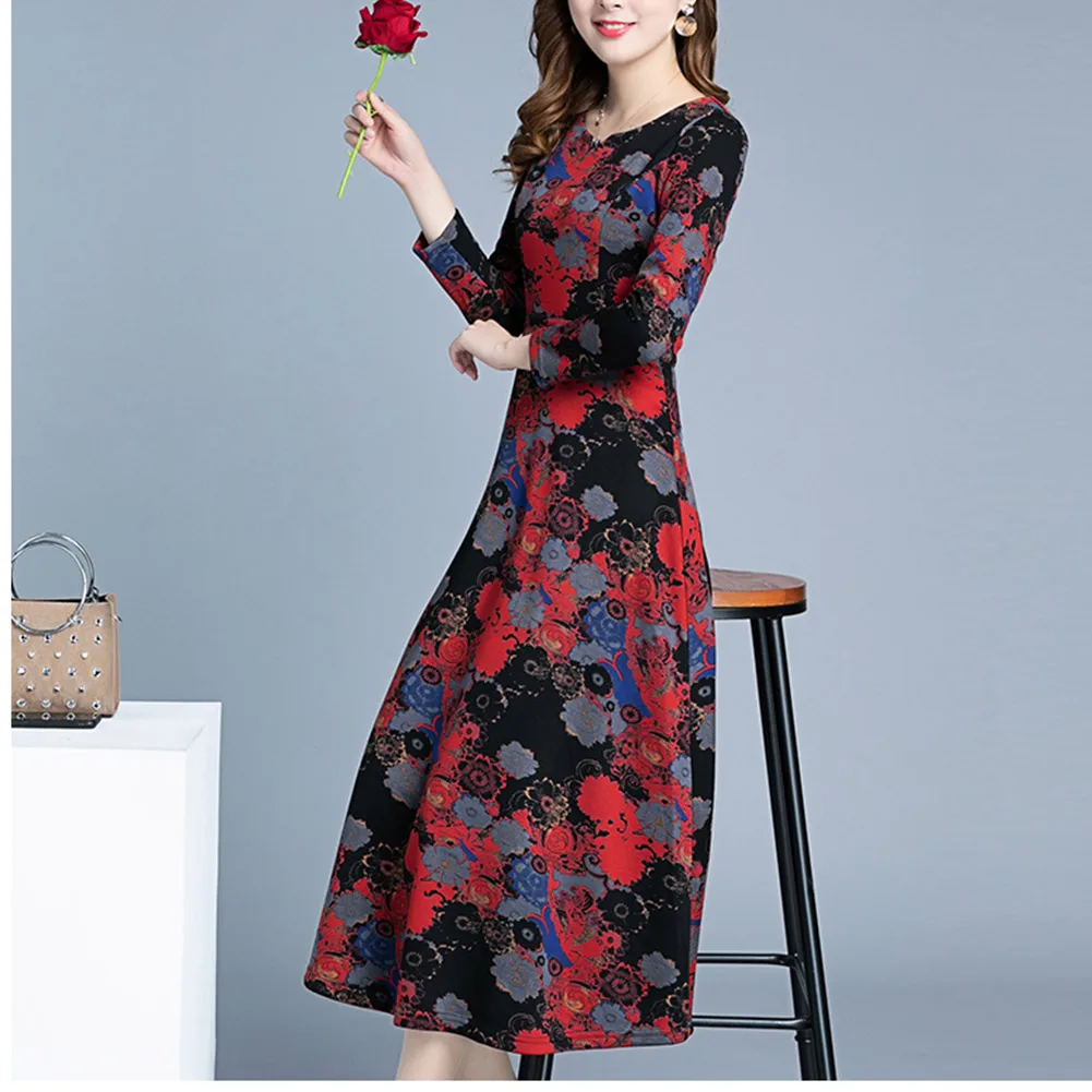 Женское платье с цветочным принтом и длинным рукавом вечерние платья макси