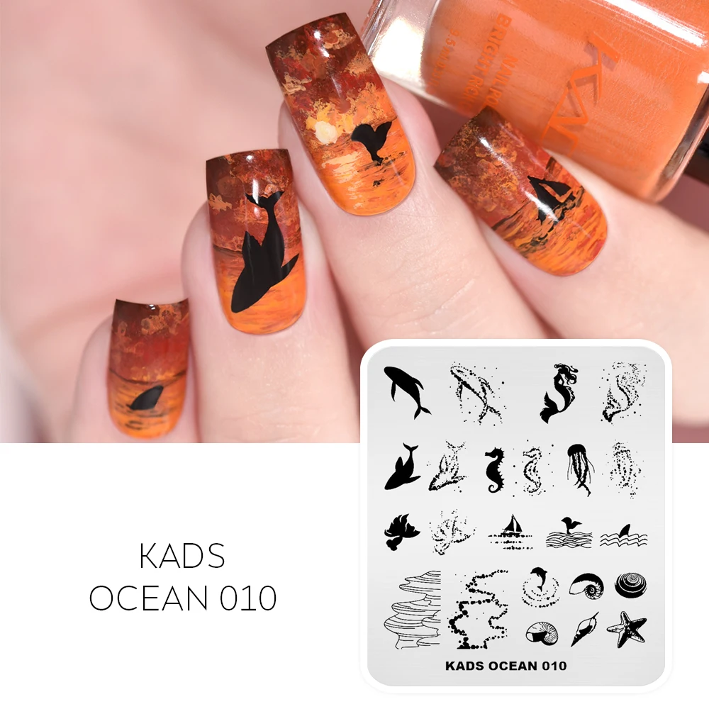 KADS Ocean 010 ногтевой штамп пластина КИТ Морская звезда раковины пляжный узор дизайн