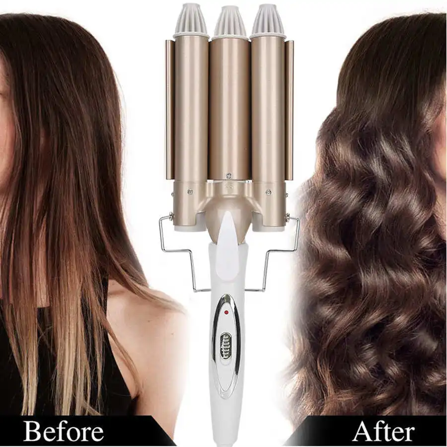 

Professional Hair Crimper Salon Hairstyling Hair Crimper Three Barrel Hairdressing Tool Smart Rapid Heating 100-240V