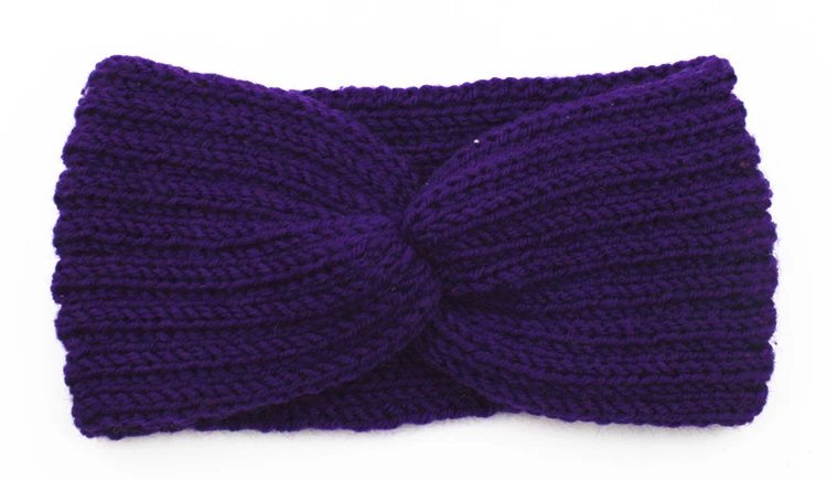Purple Модная эластичная шерстяная тюрбан, твист, теплая повязка на голову для женщин, зимняя вязаная лента для волос, повязка на голову, удобные аксессуары для волос для девочек - Цвет: Purple