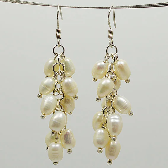 Серьги из пресноводного жемчуга риса серьги-кластеры виноградного