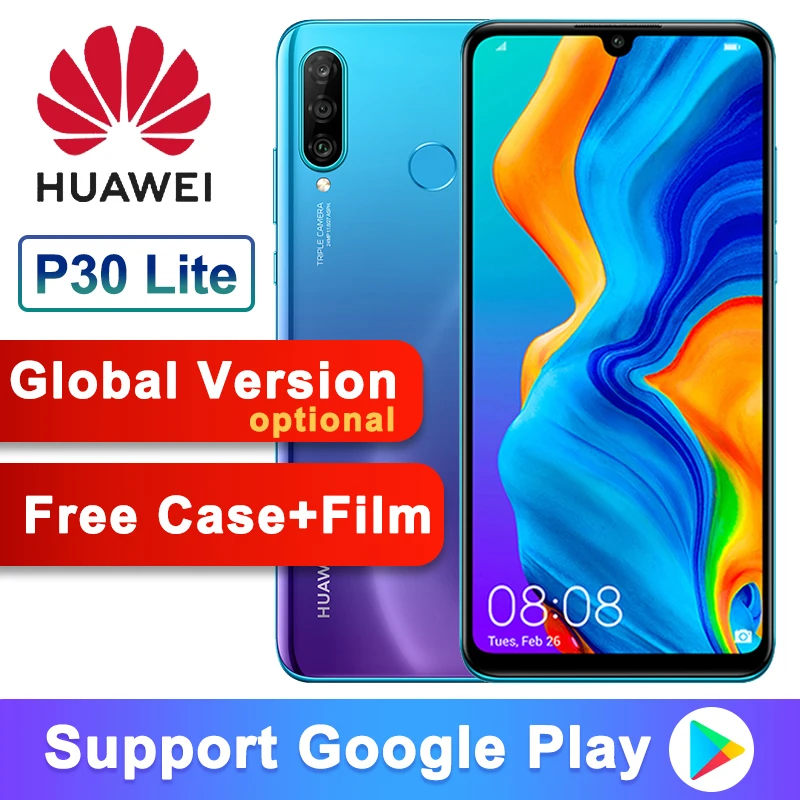 Глобальная версия Оригинального смартфона Huawei P30 Lite Nova 4e 6.15 дюймов Kirin 710 Octa Core Android 9.0 32 МП 4*Камеры.
