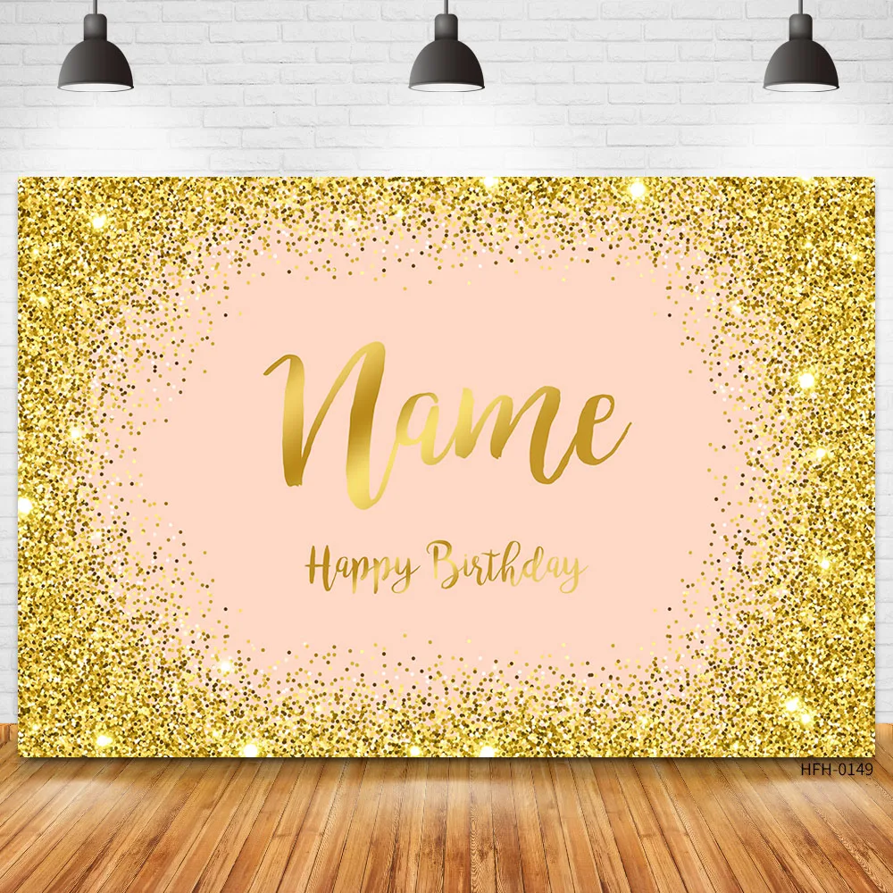 Фотография имени на заказ Золотой Серебряный Блестящий баннер для дня рождения