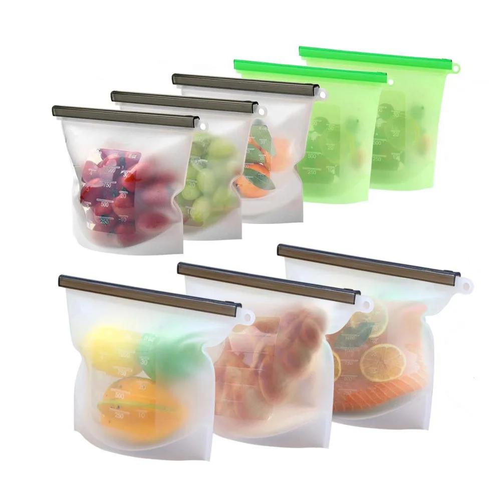 

4Pcs/set Silicone Food Storage Bag Reusable Fresh-keeping Bag Fruit and Vegetable Sealed Freezer Bag Leakproof Food Ziplock Bag
