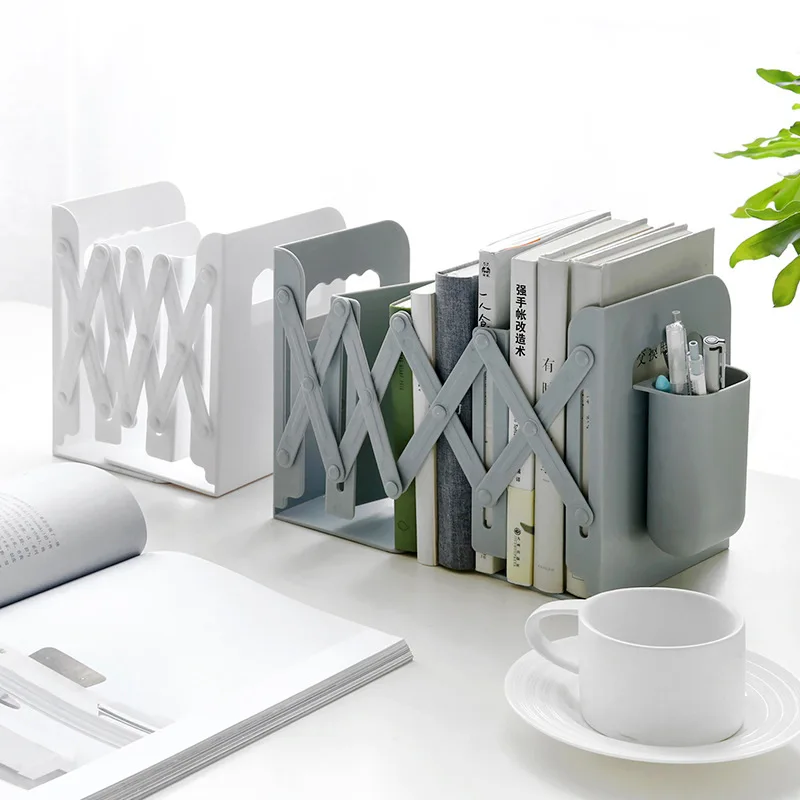 

Retractable Bookends Students Use Bookshelf With Pen Holder Adjustable Desktop Magazine Organizer Stand Shelf Office Organizer