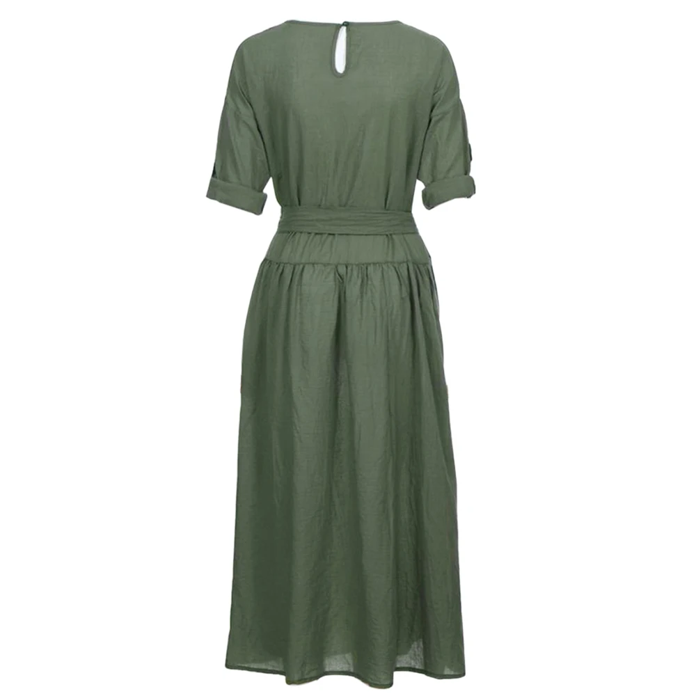 Women Long Sleeve Dress Side Split Vintage V Neck With Sashes Vestidos De Festa Loose Long Fashion Femme Slit Ladies Shirt Dress