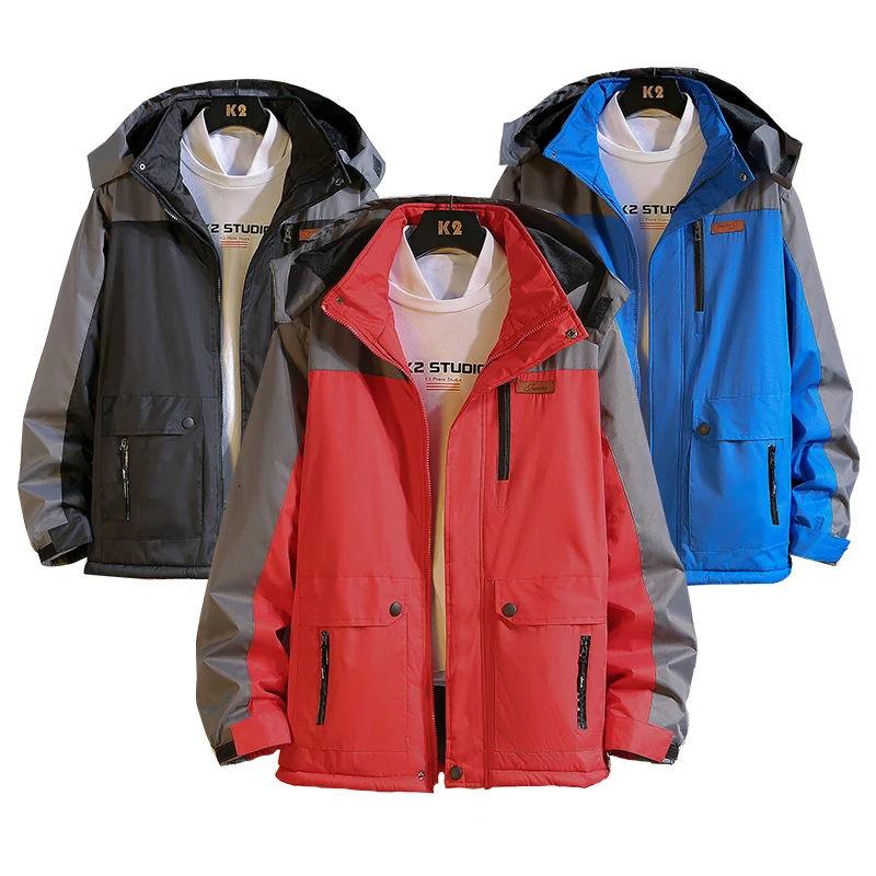 

Winter New Parkas Men's Hooded Windproof Warm Outdoor Jacket Mens Fashion Stitching Color Wool Liner Coast Asian Size M-3XL