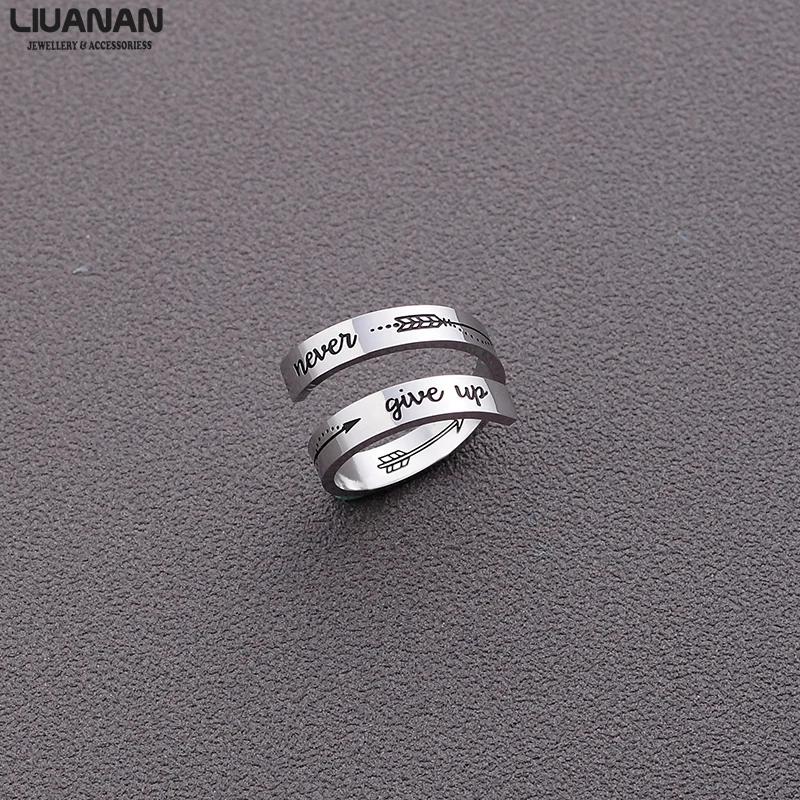 

Simple Inspirational Never Give Up Rings Jewelry Spiral Wrap Twist #9 Ring Stainless Steel Jewelry Gift For Women Men Friends
