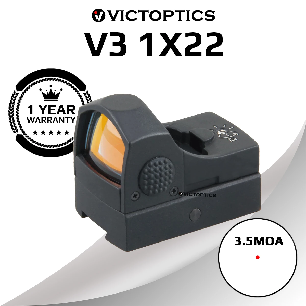 Victoptics V3 1x22 Dovetail Red Dot Sight 3.5MOA Dot Size 60 Minutes Auto Shut Down Rifle Scope Fit Pistol Glock 17 19