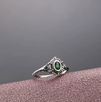 vintage silver color green crystal ring bridal engagement wedding rings anniversary promise ring fine jewelry gifts