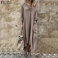 womens autumn hooded sundress 2021 zanzea kaftan solid shirt dress casual midi vestidos female button solid robe oversized