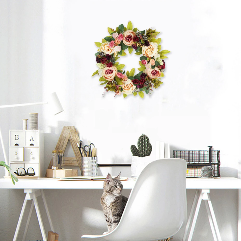 

Artificial Flower Wreath Wall Hanging PVC 45x45cm Home Front Door Indoor Spring Decoration Decor Rattan European Style