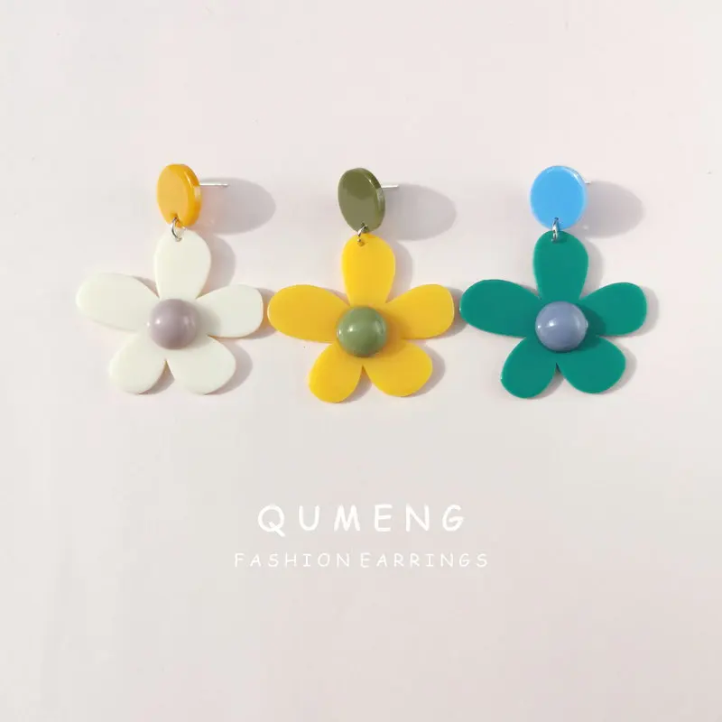 Женские акриловые серьги гвоздики QUMENG в виде гипербола большие белого желтого и