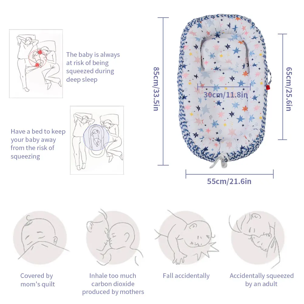 

Portable Crib Travel Bed For Boys And Girls Baby Cotton Cradle Newborn Recliner Cotton Portable Sleeping Mat With Pillow Zipper