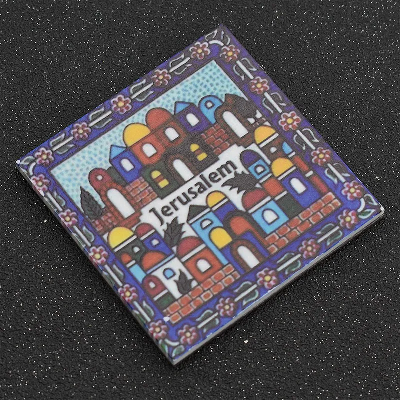 Lychee Jerusalem Pattern Fridge Magnets Square Creative Refrigerator Magnetic Sticker Home Decoration Travel Souvenirs