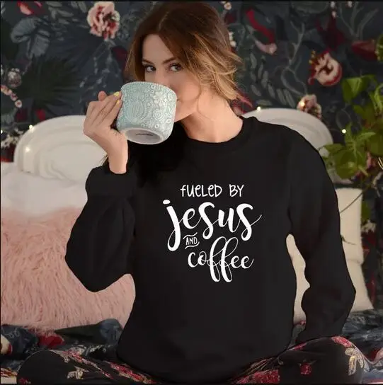 Свитшот Fueled от Иисуса и кофе христианские пуловеры Забавные топы одежда с