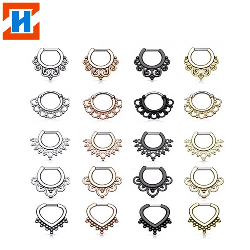 

1PS G23 Titanium Hinged Segmental Indian Nose Ring 16G Ear Spiral Clicker Earring Segmental Ring Perforated Fashion Jewelry