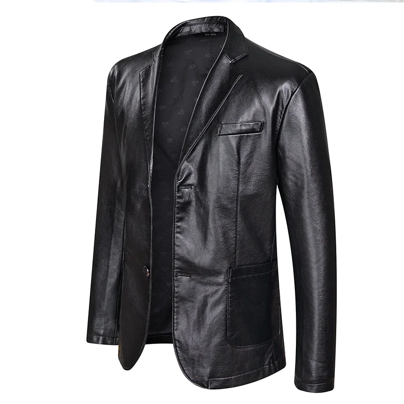 

Новинка осени 2021, костюм, кожаная куртка оверсайз, деловая модная мужская веганская куртка, мужской облегающий костюм из искусственной кожи