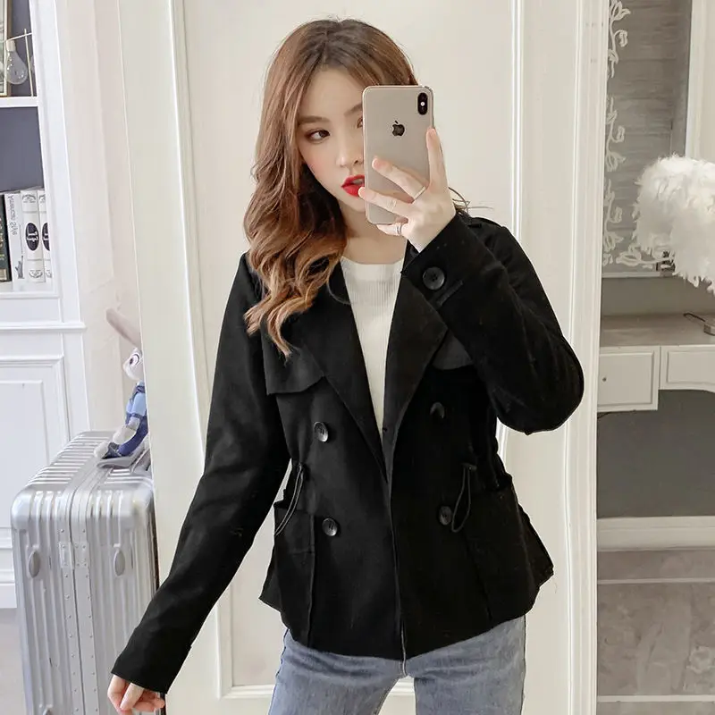 

Women 's Trench Coat Short 2021 New Korean Style Wild Suit Lapel Slimming Waist Trimming Coat