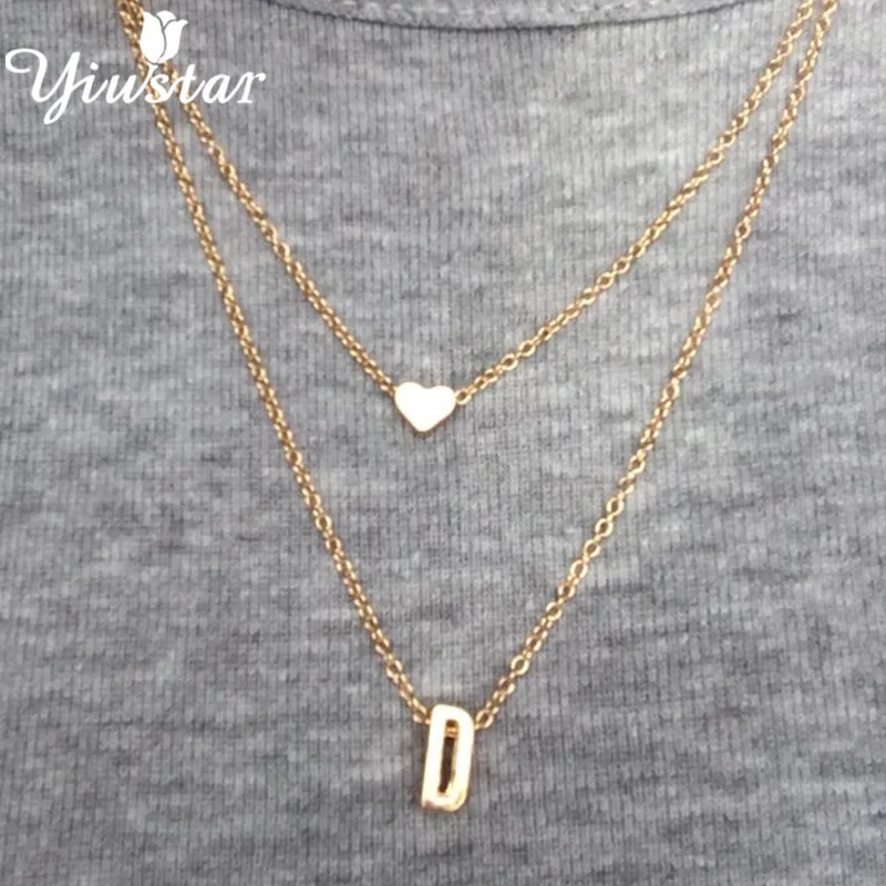 Yiustar сердце первоначальные ювелирные изделия Двухслойное ожерелье изящное имя