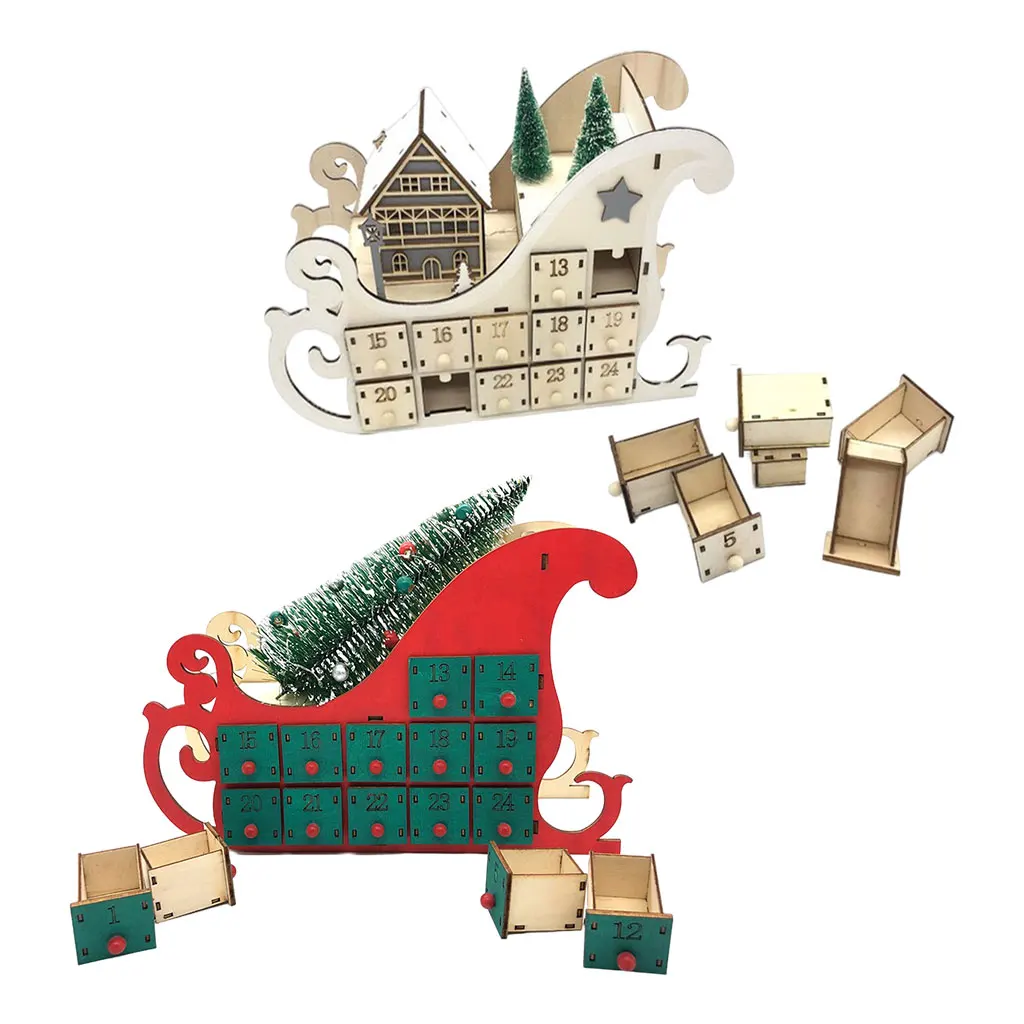 

Рождественский деревянный календарь с 24 ящиками, светодиодные лампы, Рождественское украшение, детские подарки, декоративные поделки Вече...