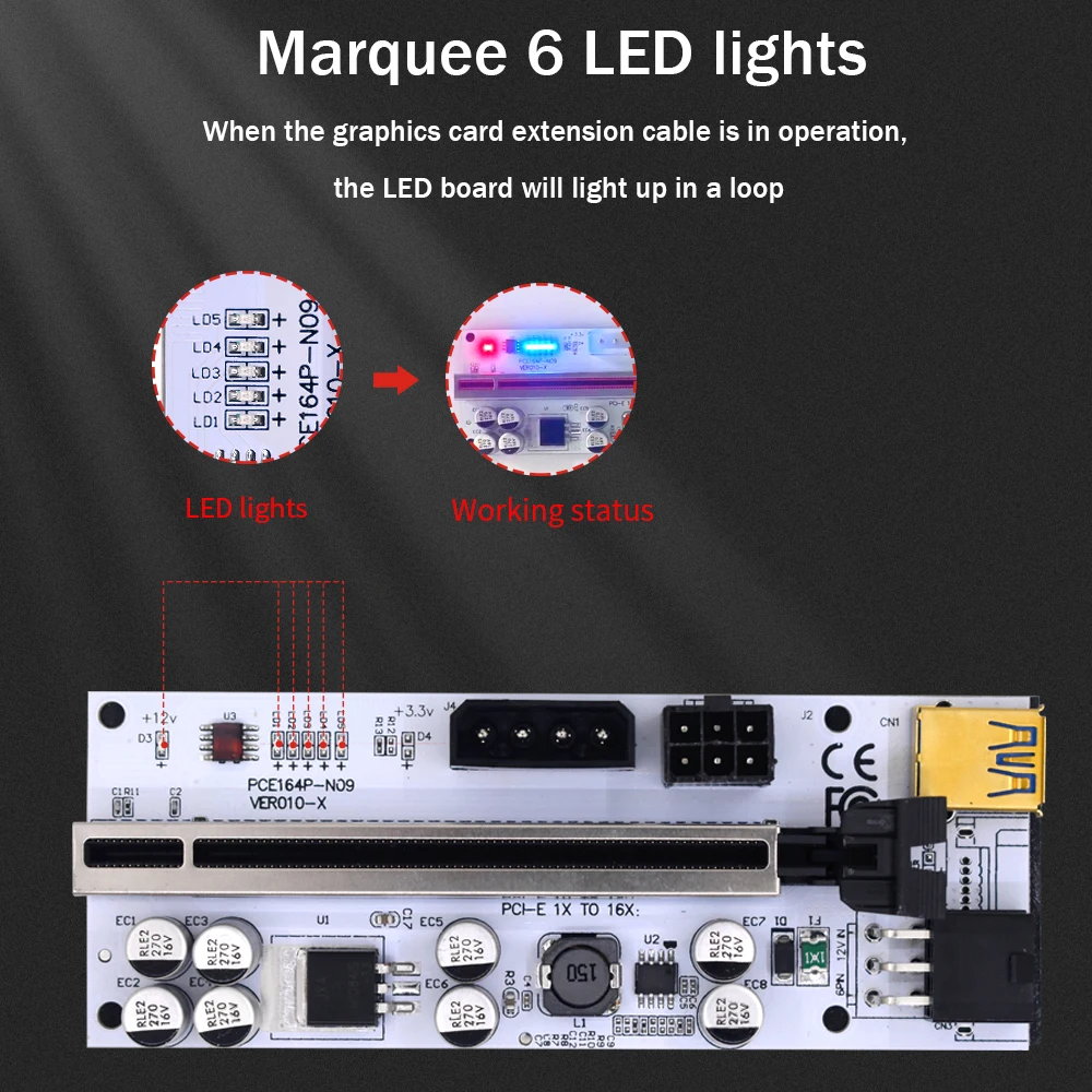 10pcs TISHRIC PCI-E Riser 010 012 Max PCIE PCI E Express Card GPU 1X to X16 USB 6pin Extender Cable Mining For Video - купить по