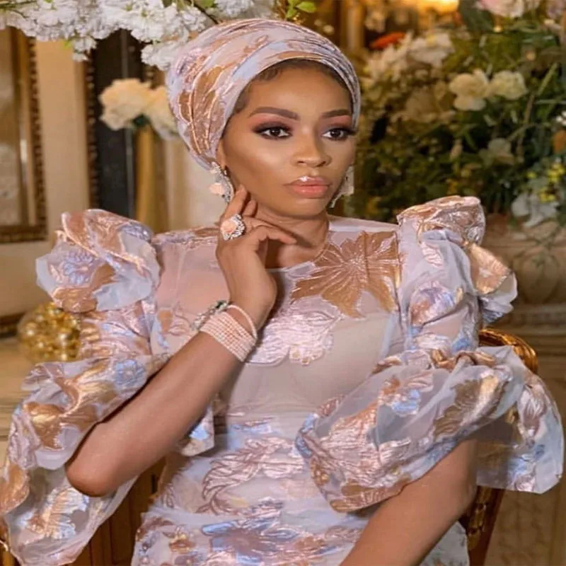 Новое поступление синяя жаккардовая кружевная парчовая ткань африканская